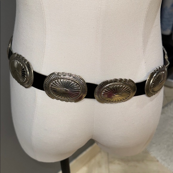 Silver and Black Leather Concho Belt - Picture 3 of 5